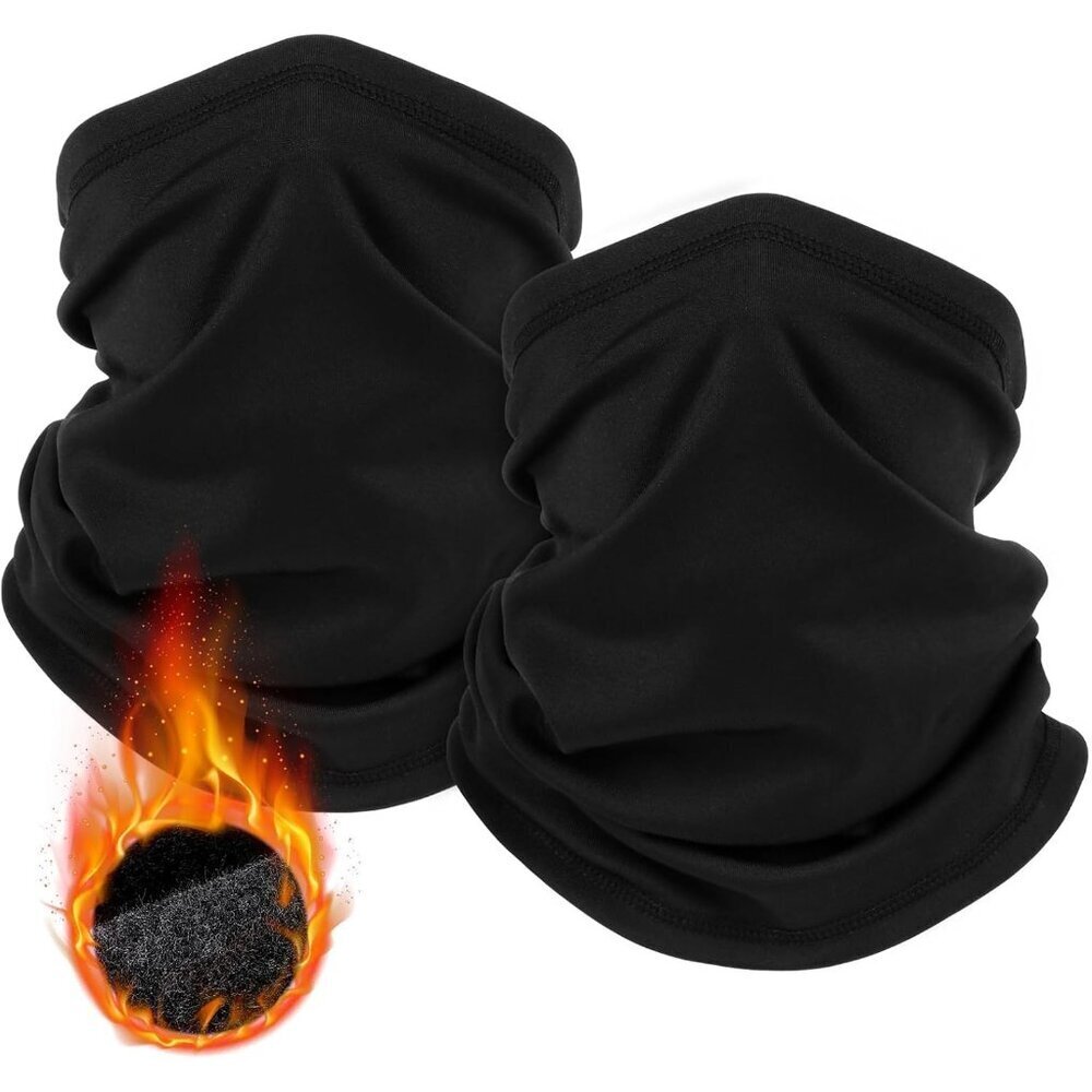 Men's Black 2 Pack Winter Warmer Windproof Fleece Face Mask Cover Scarf